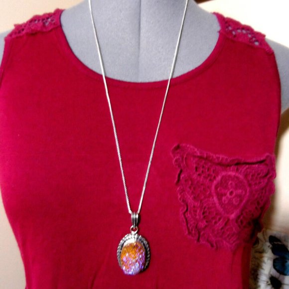 New PINK GOLD QUARTZ Crystal Charm Pendant & 28" Necklace Set 925 Silver Scallop - Picture 2 of 6